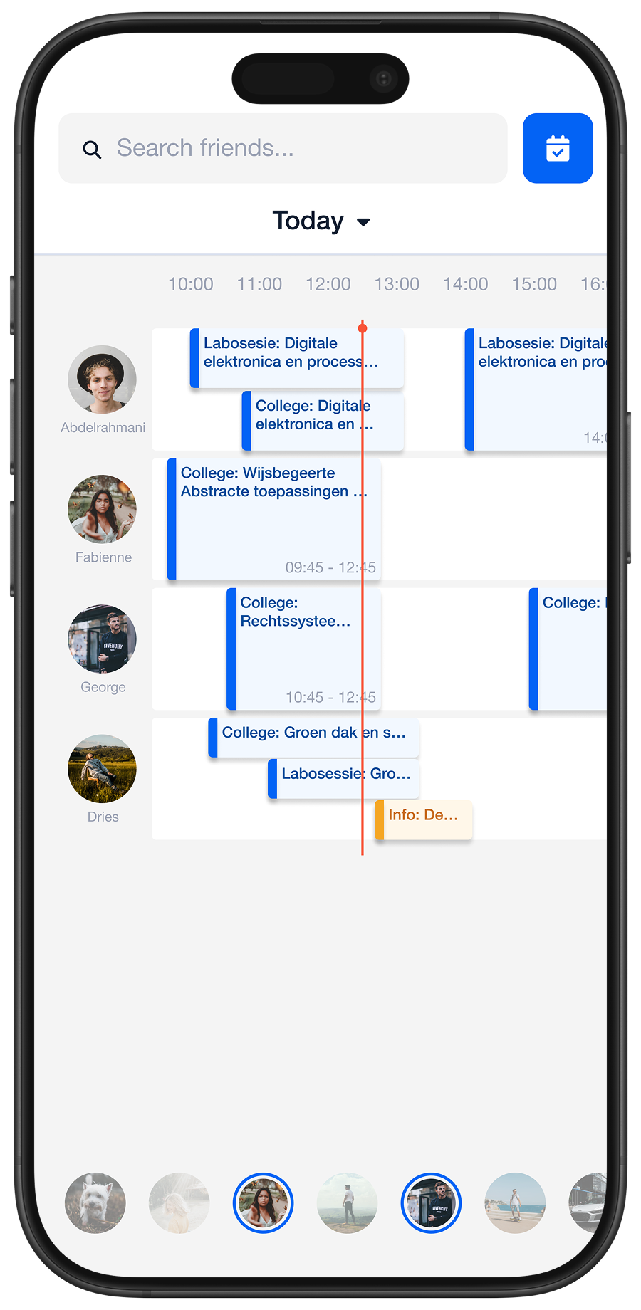 The screen where a user can view the timetable of his/her friends.